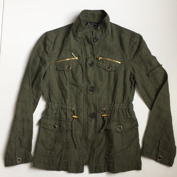 Jackets & Blazers - INC Linen Army Green Military Jacket